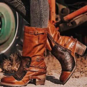 Freebird by Steven Brown and Black Ankle Booties with Decorative Straps